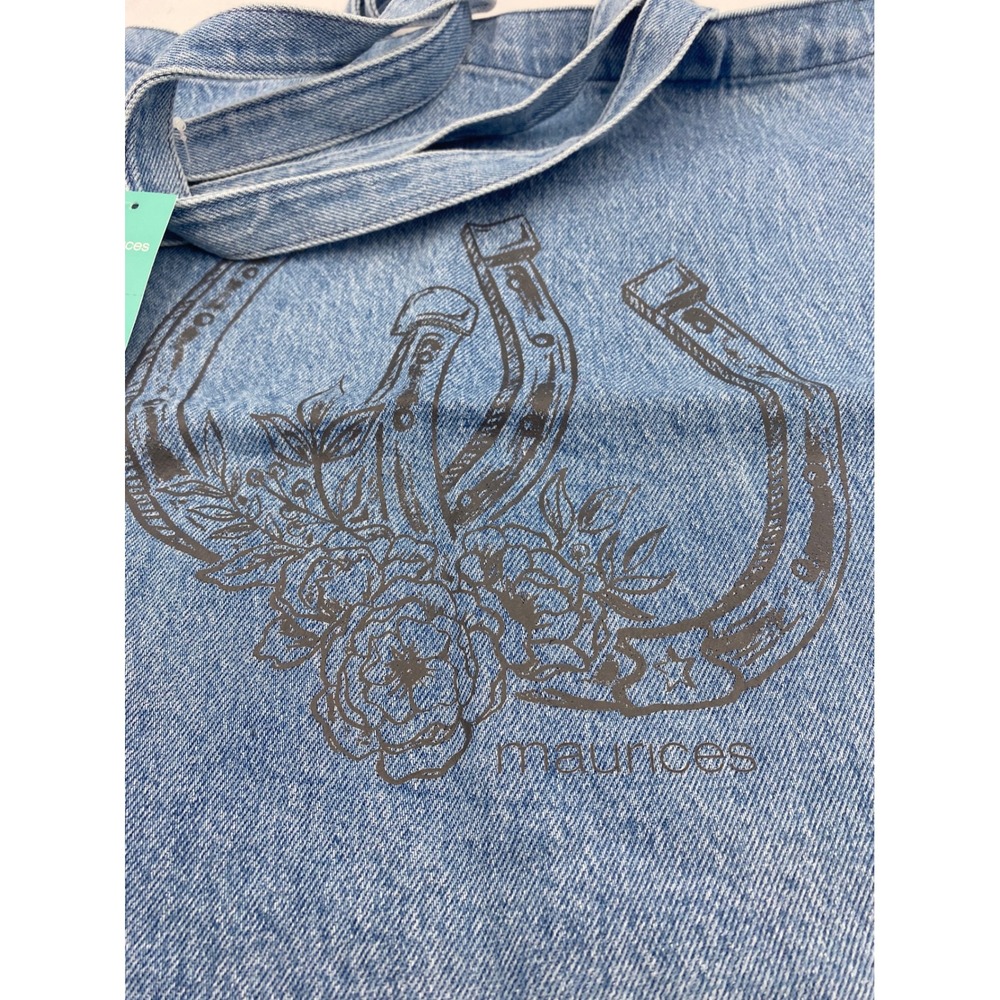 Maurice Horseshoes Denim Tote Western Style Fashion Purse Casual Handbag NEW - Picture 2 of 9